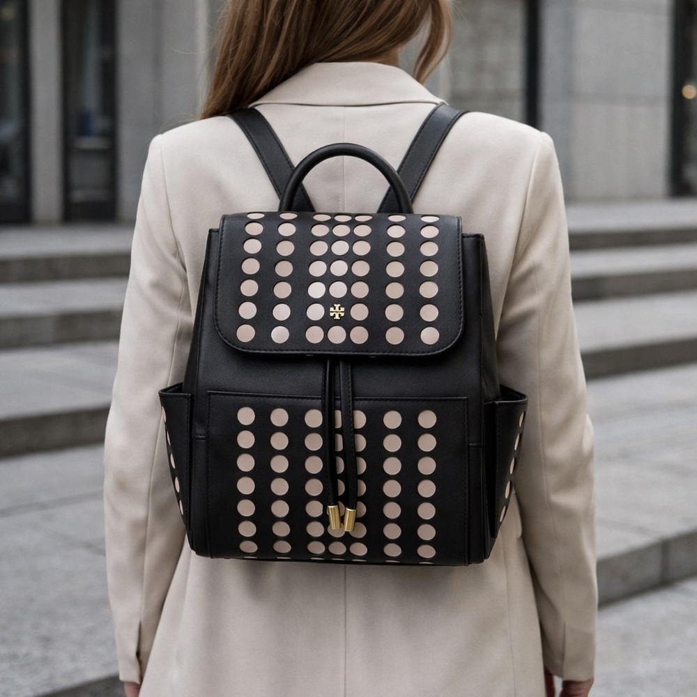 Tory Burch Lily Studded Mini Backpack Black Leather Gold Hardware New